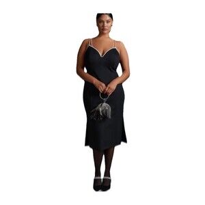 NEW Maeve Anthropologie Black White Pearl Strap Cocktail Midi Dress 2XL Plus